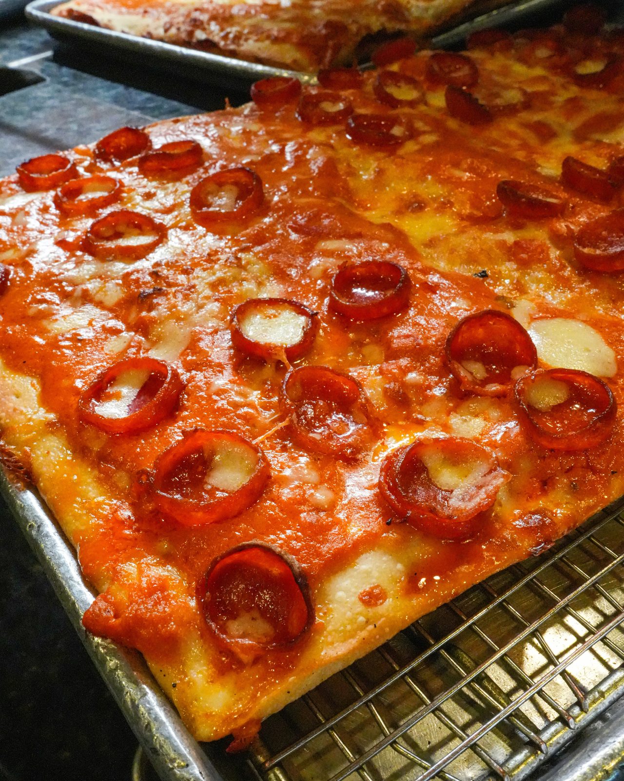 Sicilian pie loaded with cup pepperoni