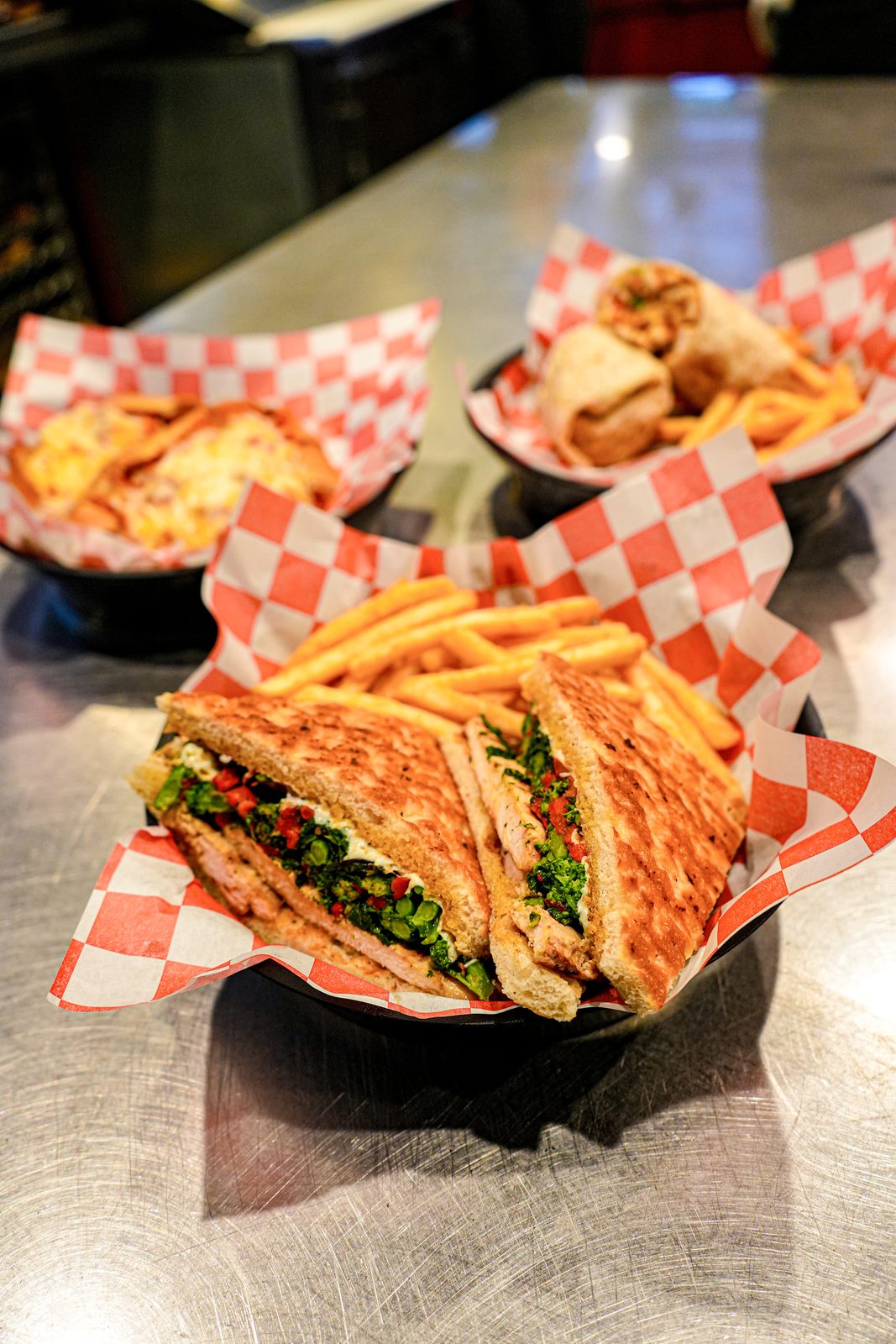 Panini and fries in the basket