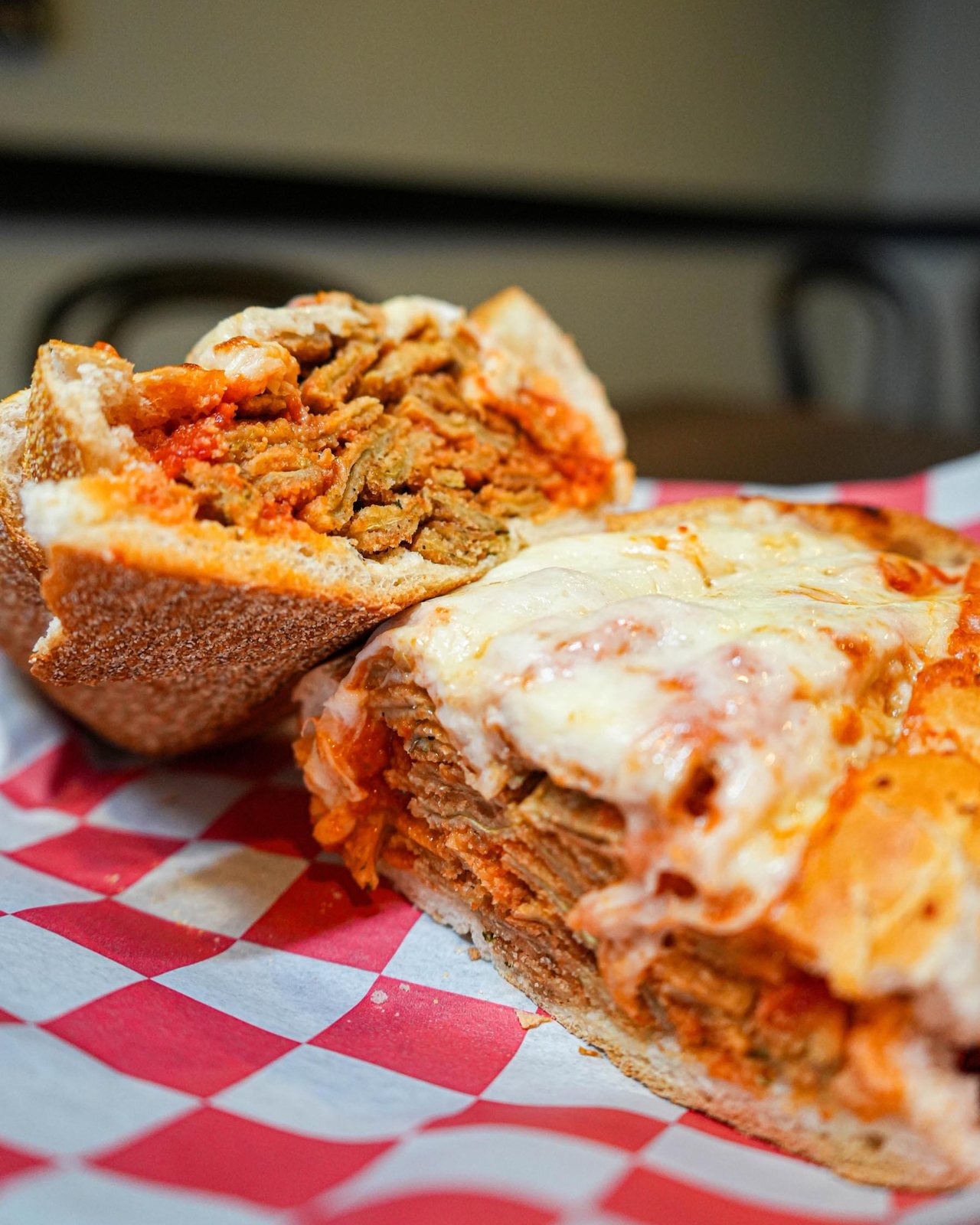 Parm hero, cut in half