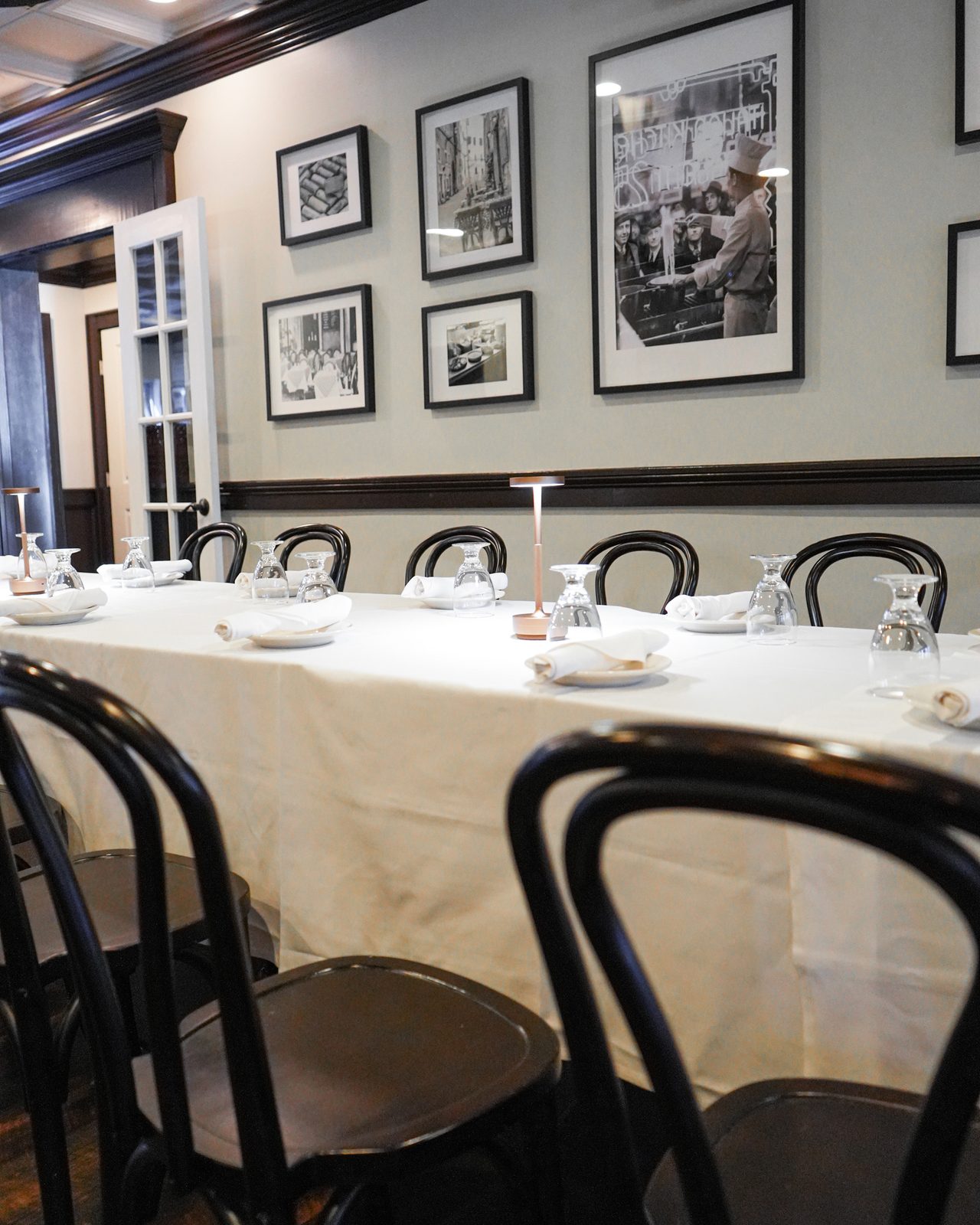 Party room tables dressed in white