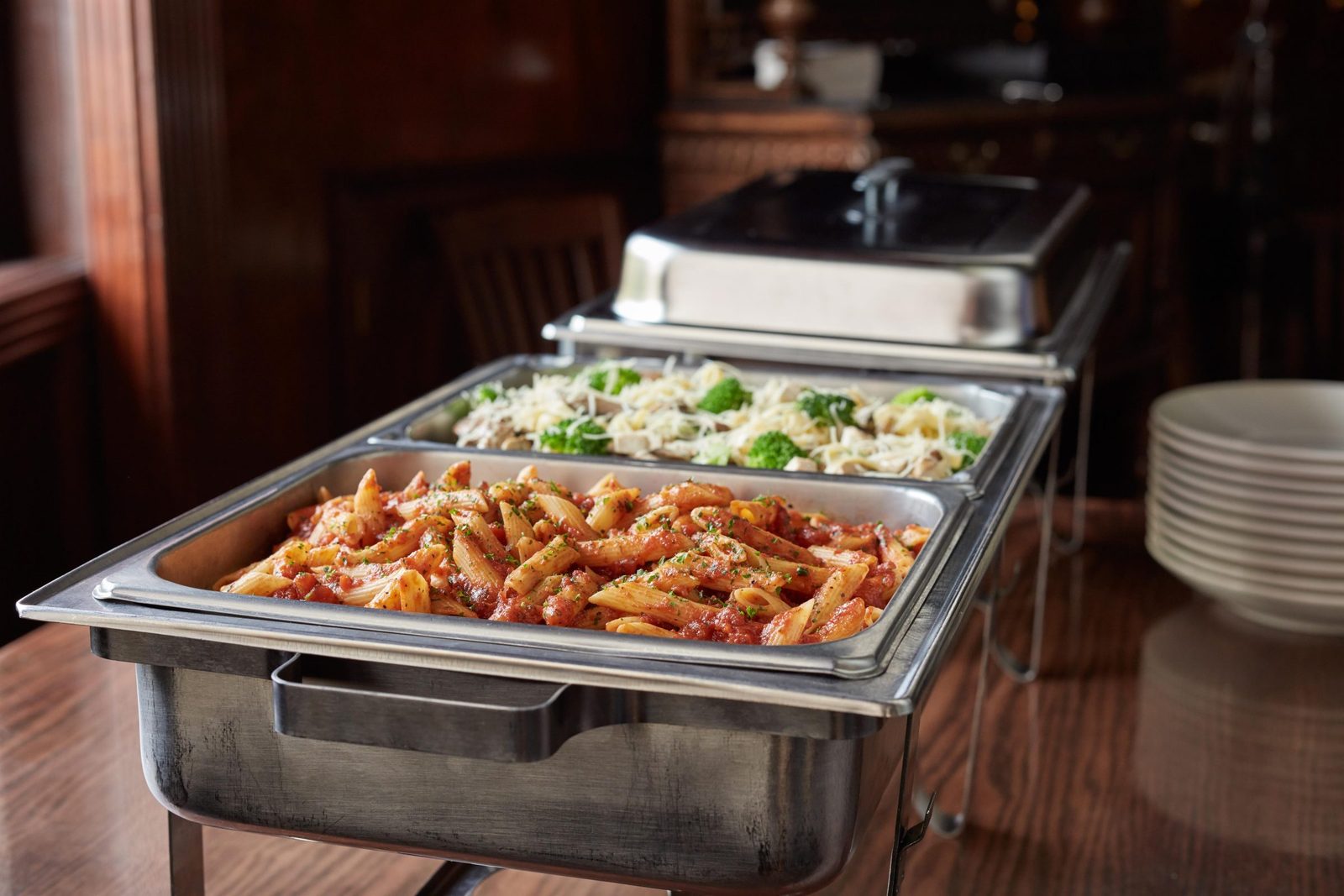 Pasta lifted from the serving pan