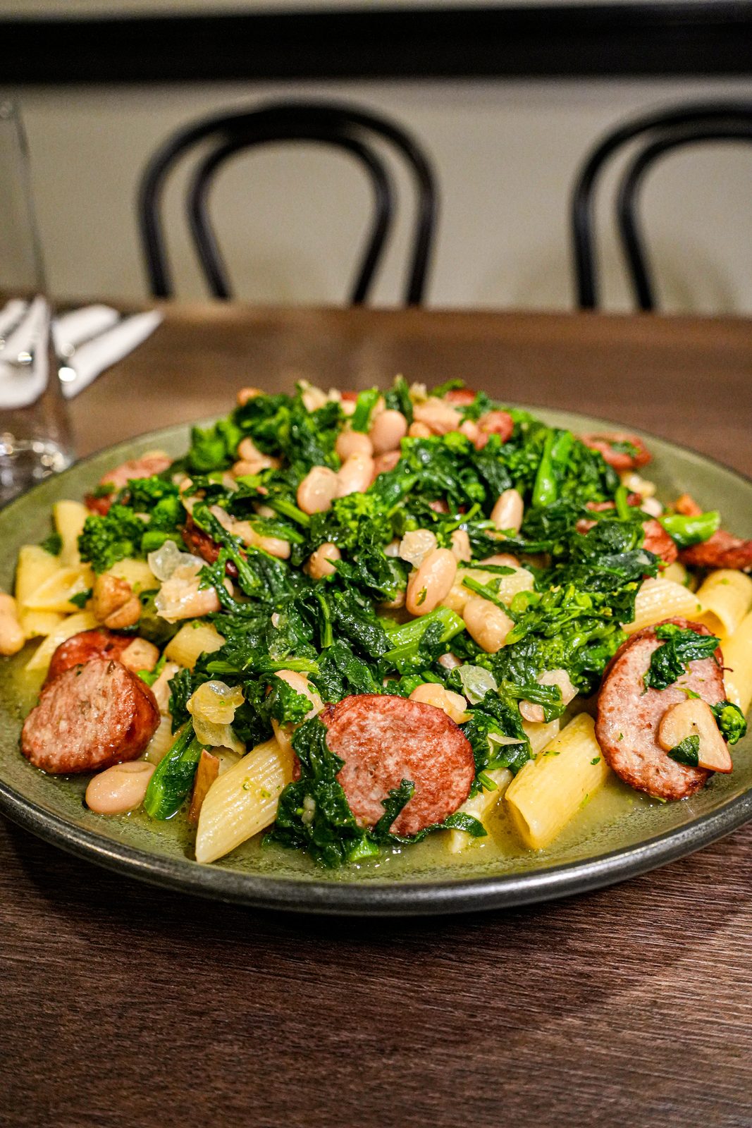 Sausage, broccoli rabe, beans and potatoes