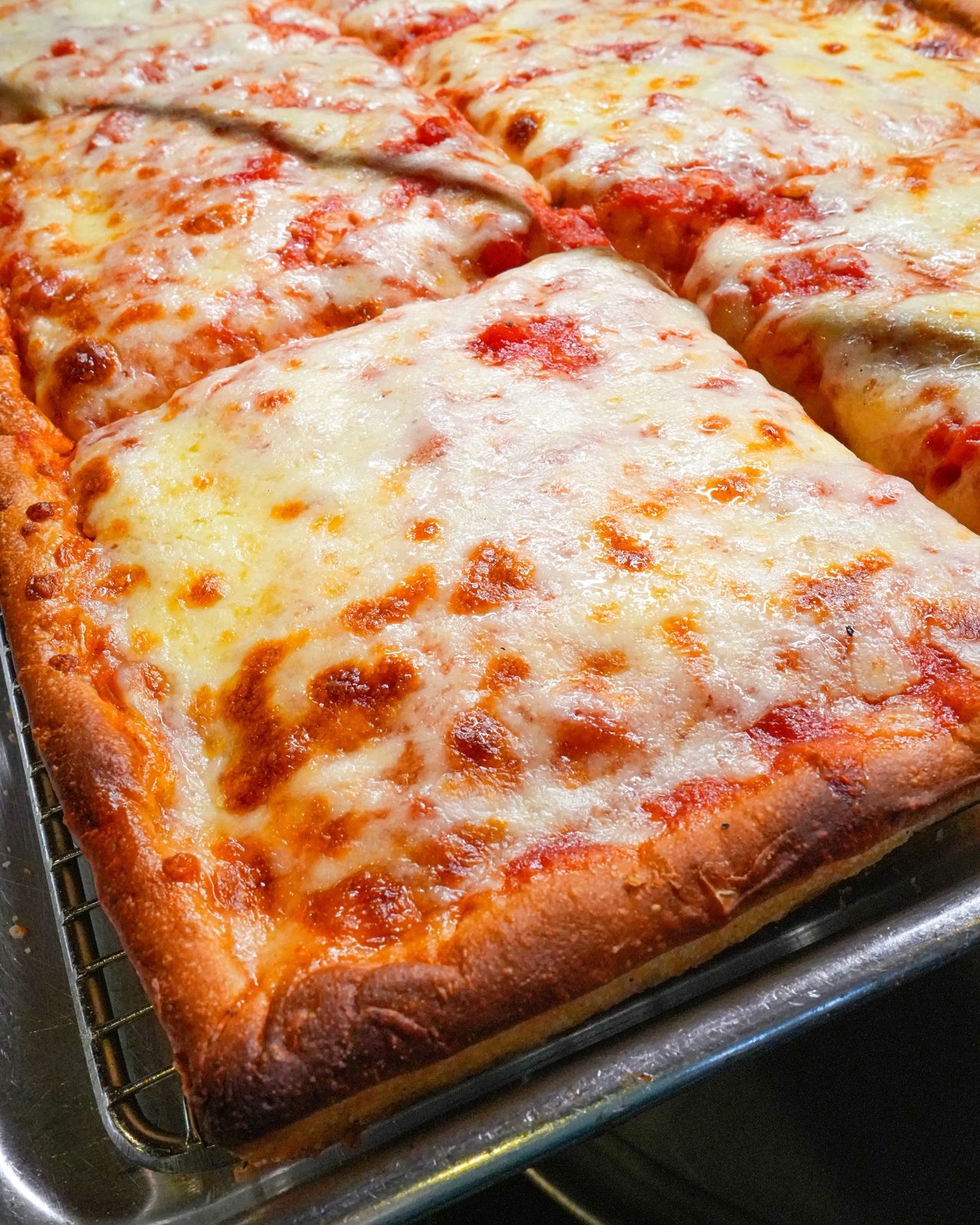 Sicilian cheese pie, cut into squares