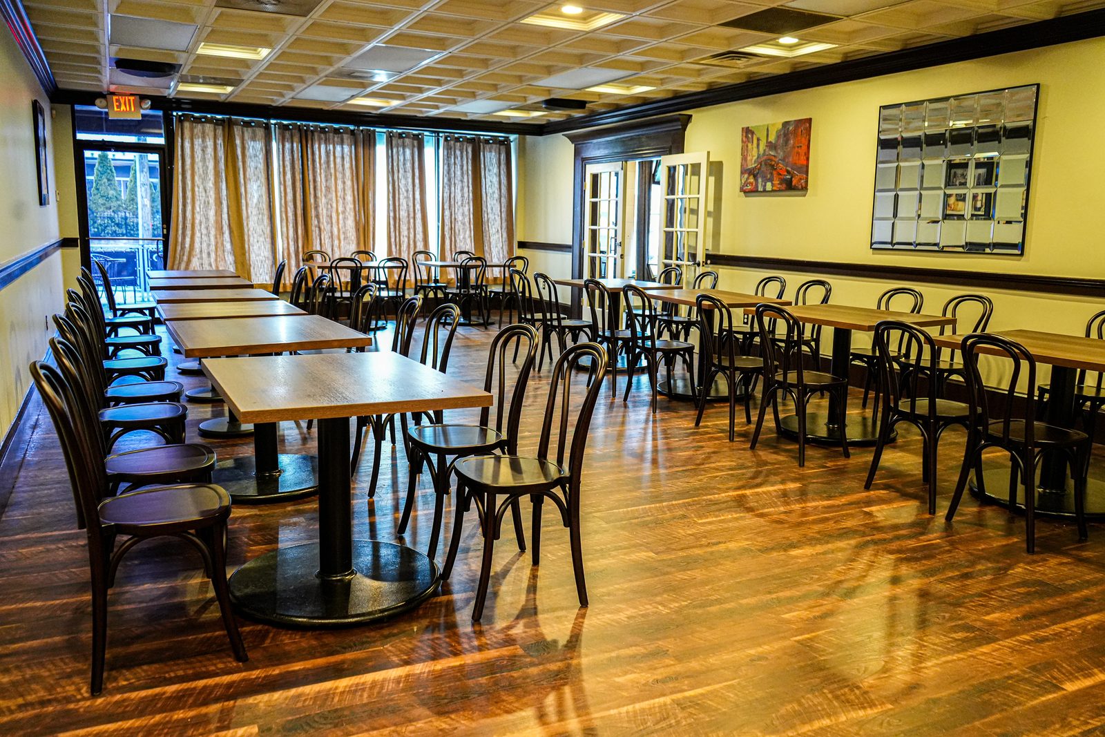 The private room, set for a party